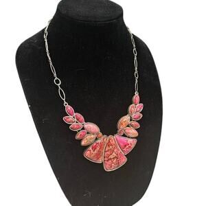 Vintage Sterling Silver Pink Magnesite Statement Collar Necklace Toggle Clasp